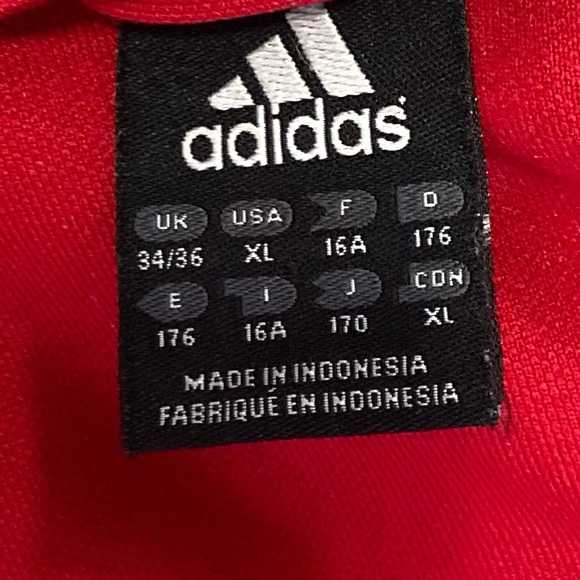 Adidas unisex red, white 3 stripes long sleeve zip up track top. Size XL. Used. - Picture 5 of 10